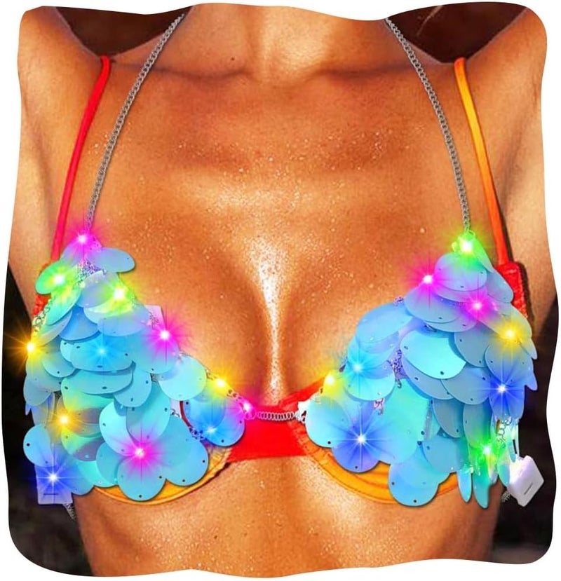 REETAN Light Up Bra Top Sequin Rave Led Body Accessories for Women - Image 1